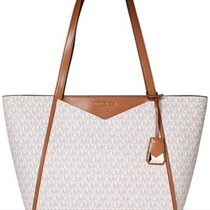 Michael Kors Whitney medium logo monogram tote shoulder bag beige vanilla color